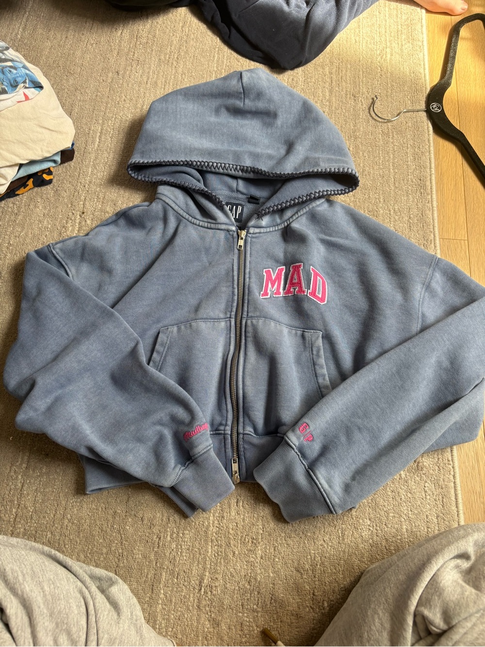Madhappy Blue Zip-Up Hoodie with Pink MAD Applique